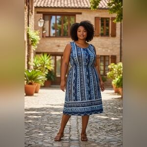 Speed Control Blue Printed Sleeveless Dress XL Boho Tribal Zip Pocket Mini